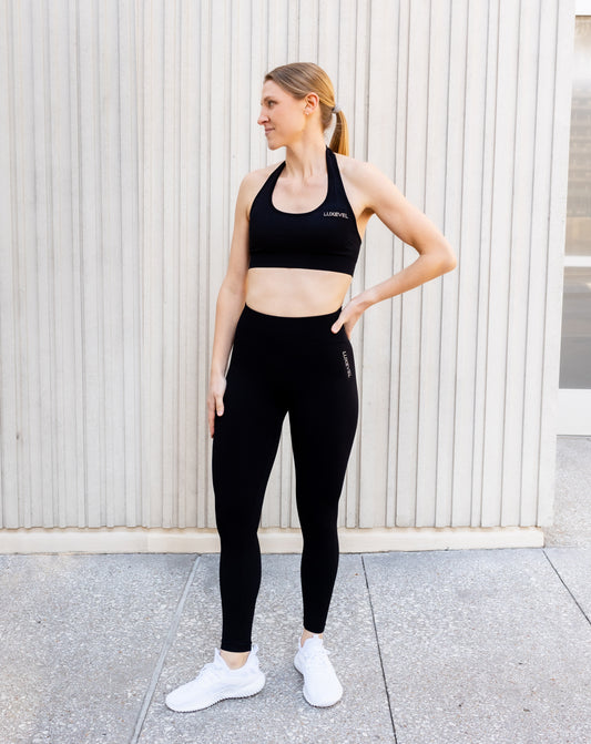 Feel good Radiant Seamless Black Halter Top Sports Bra