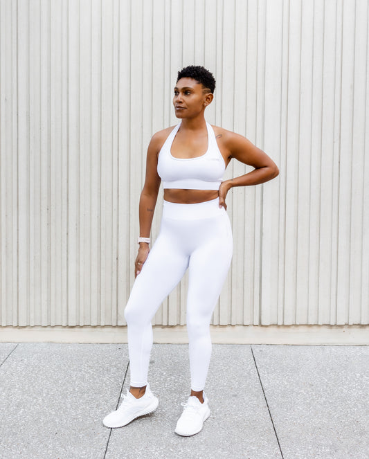 Feel Good Radiant Seamless White Halter Top Sports Bra