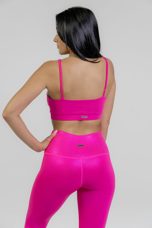 ULTRA RADIANT METALLIC SHINY MAGENTA PINK SPORTS BRA