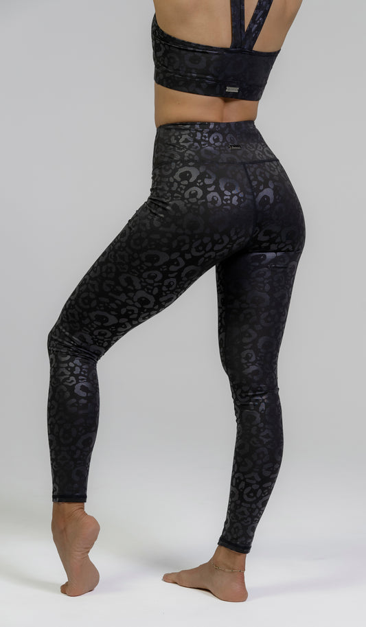 ULTRA RADIANT METALLIC BLACK & PINK LEOPARD HIGH WAISTED LEGGING