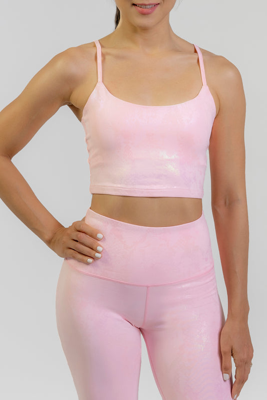 ULTRA RADIANT METALLIC SNAKE PRINT PINK SPORTS BRA