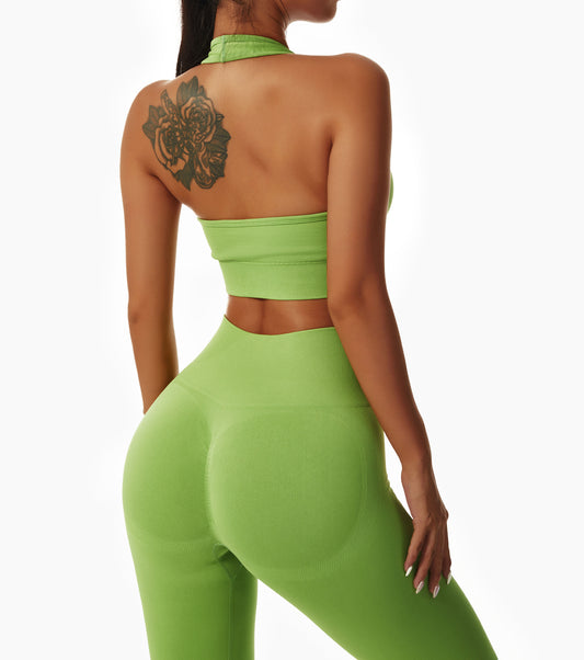 Feel Good Radiant Seamless Lime Halter Top Sports Bra