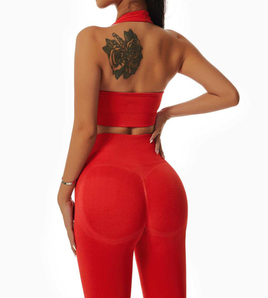 Feel Good Radiant Seamless Red Halter Top Sports Bra