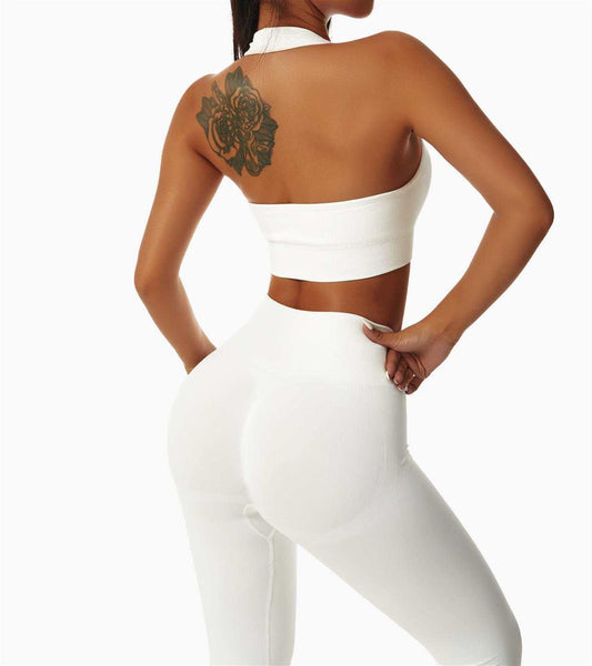 Feel Good Radiant Seamless White Halter Top Sports Bra