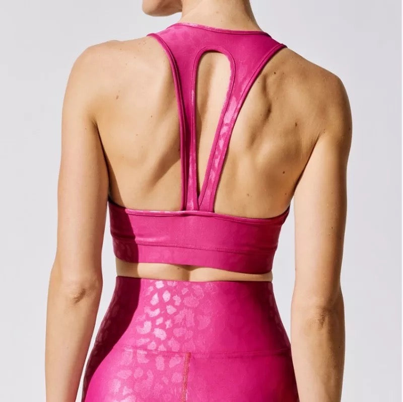 ULTRA RADIANT METALLIC BLACK & PINK LEOPARD HIGH WAISTED LEGGING