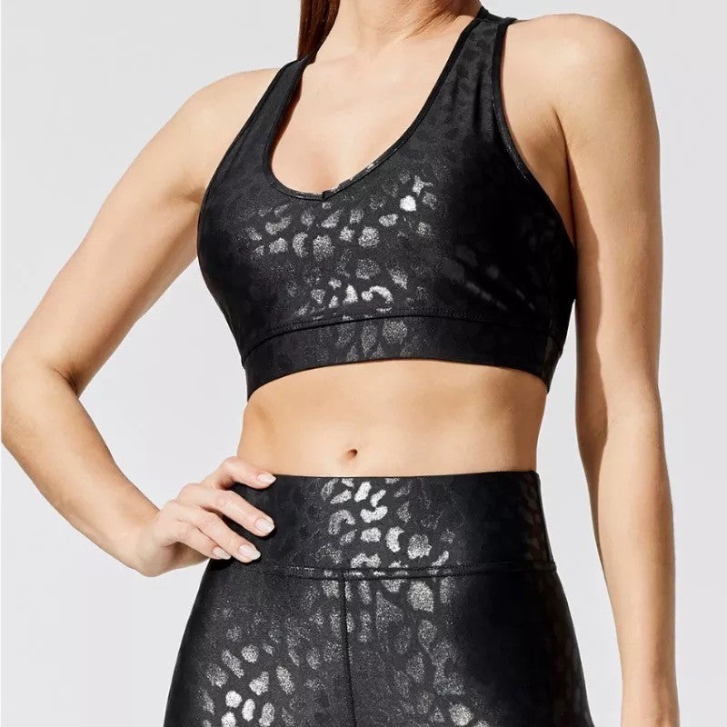 ULTRA RADIANT METALLIC BLACK & PINK LEOPARD SPORTS BRA